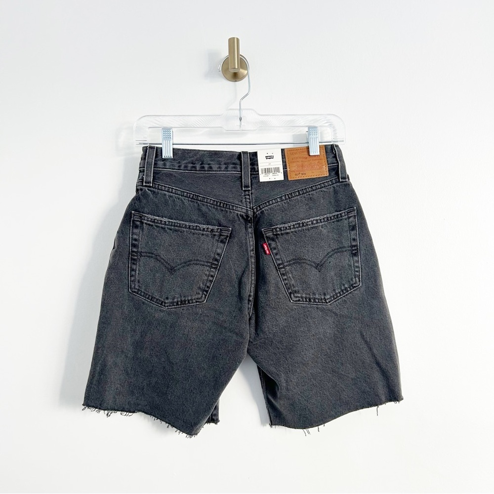 NEW Levi's 501 90s Long Cutoff Jean Shorts in Beach Cut Washed Black Size 24 - Picture 8 of 11